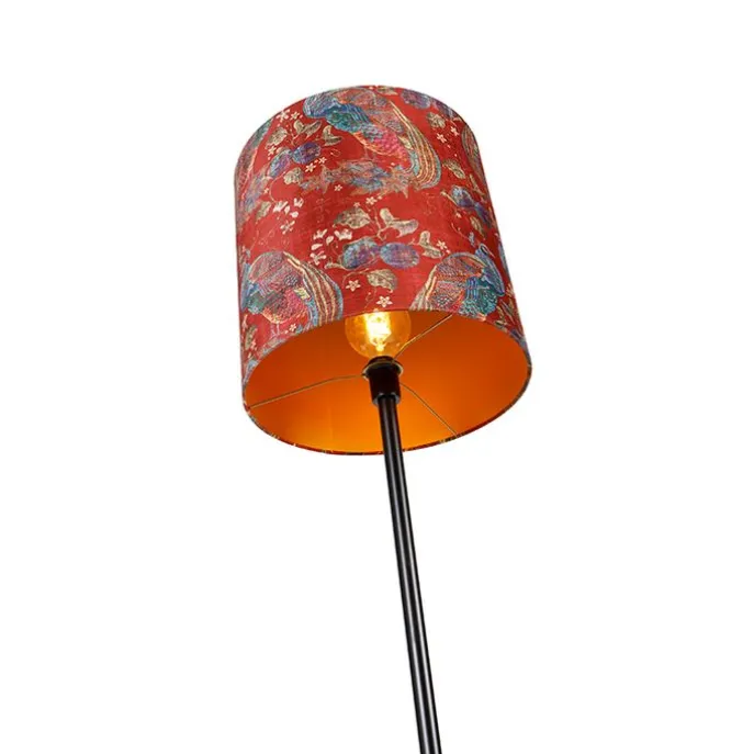 Vloerlamp zwart kap pauw dessin rood 40 cm- Simplo