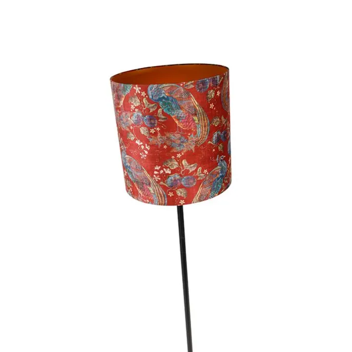 Vloerlamp zwart kap pauw dessin rood 40 cm- Simplo