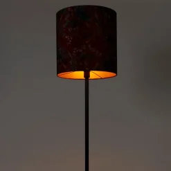 Vloerlamp zwart kap pauw dessin rood 40 cm- Simplo