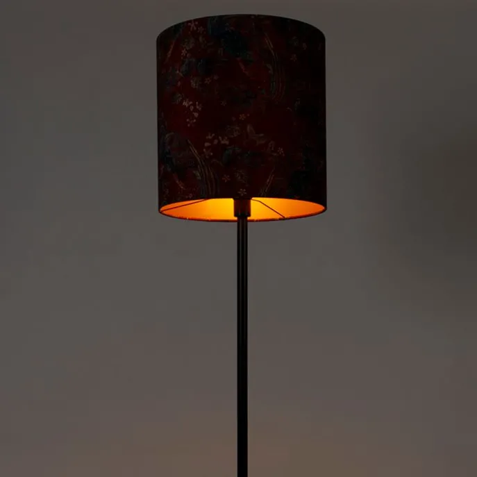 Vloerlamp zwart kap pauw dessin rood 40 cm- Simplo