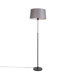 Vloerlamp zwart met donkergrijze linnen kap 45 cm - Parte