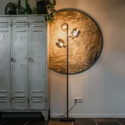 Vloerlamp zwart met goud met smoke glas 3-lichts - Zuzanna