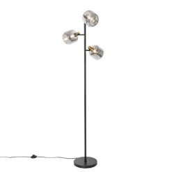 Vloerlamp zwart met goud met smoke glas 3-lichts - Zuzanna