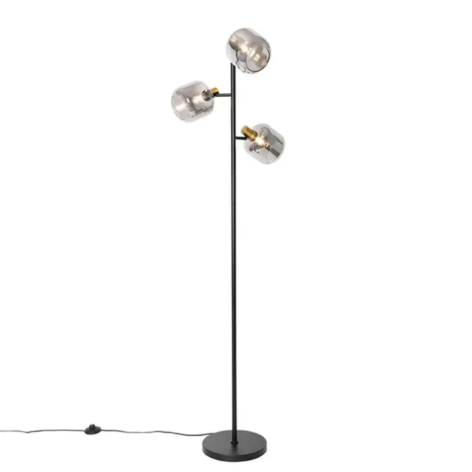 Vloerlamp zwart met goud met smoke glas 3-lichts - Zuzanna