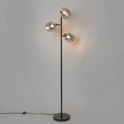 Vloerlamp zwart met goud met smoke glas 3-lichts - Zuzanna
