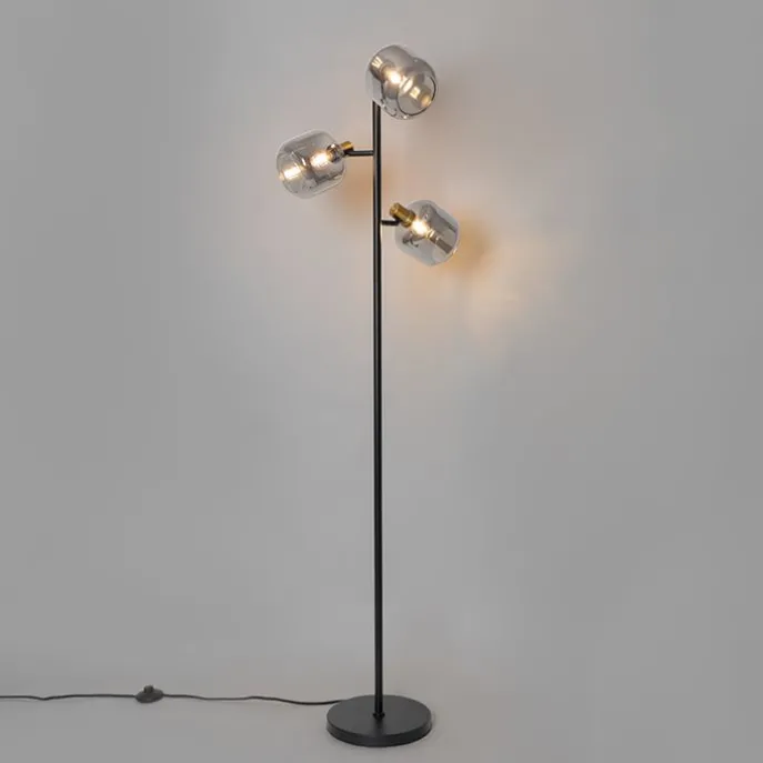 Vloerlamp zwart met goud met smoke glas 3-lichts - Zuzanna
