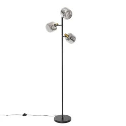 Vloerlamp zwart met goud met smoke glas 3-lichts - Zuzanna