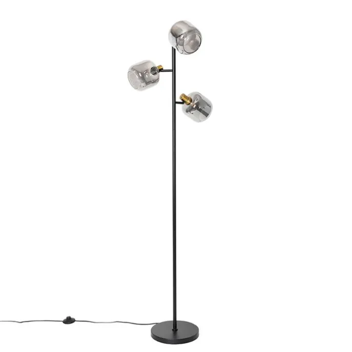 Vloerlamp zwart met goud met smoke glas 3-lichts - Zuzanna