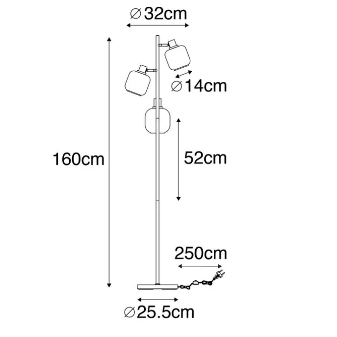 Vloerlamp zwart met goud met smoke glas 3-lichts - Zuzanna