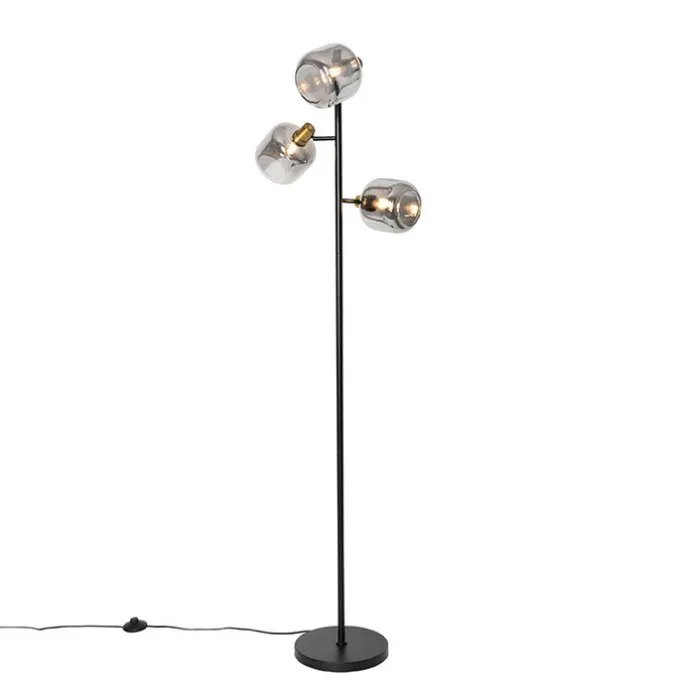 Vloerlamp zwart met goud met smoke glas 3-lichts - Zuzanna
