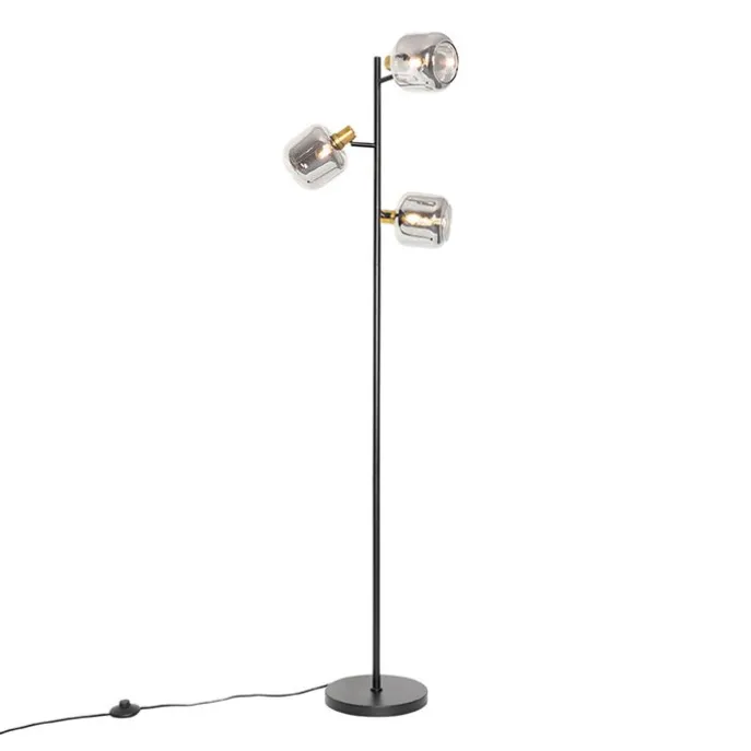 Vloerlamp zwart met goud met smoke glas 3-lichts - Zuzanna