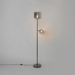 Vloerlamp zwart met goud met smoke glas 2-lichts - Zuzanna