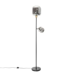 Vloerlamp zwart met goud met smoke glas 2-lichts - Zuzanna