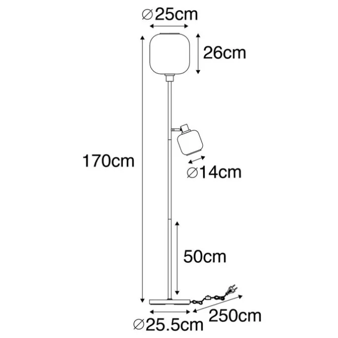 Vloerlamp zwart met goud met smoke glas 2-lichts - Zuzanna