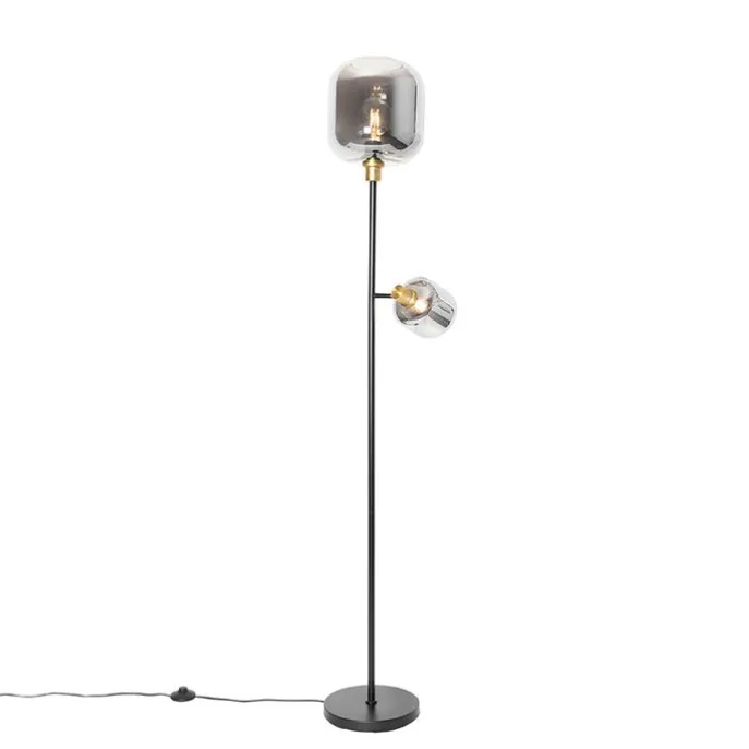 Vloerlamp zwart met goud met smoke glas 2-lichts - Zuzanna