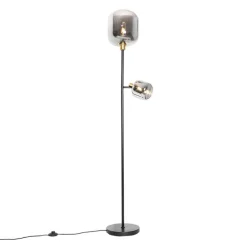 Vloerlamp zwart met goud met smoke glas 2-lichts - Zuzanna