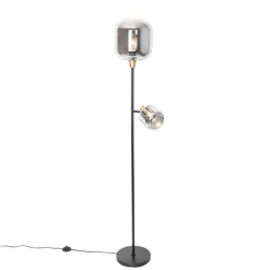Vloerlamp zwart met goud met smoke glas 2-lichts - Zuzanna