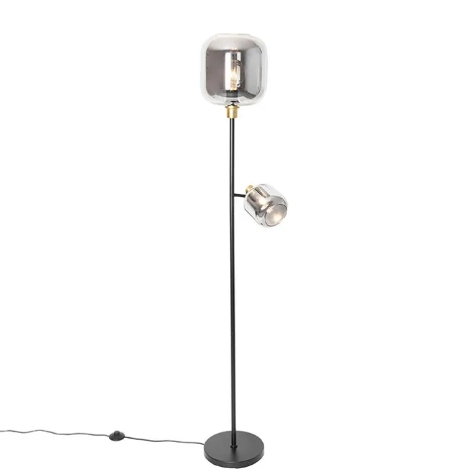 Vloerlamp zwart met goud met smoke glas 2-lichts - Zuzanna