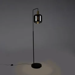 Vloerlamp zwart met goud en smoke glas incl. PUCC - Zuzanna