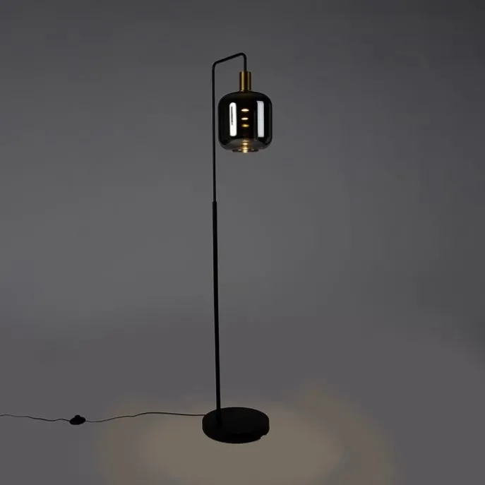 Vloerlamp zwart met goud en smoke glas incl. PUCC - Zuzanna