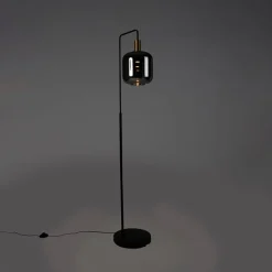Vloerlamp zwart met goud en smoke glas incl. PUCC - Zuzanna