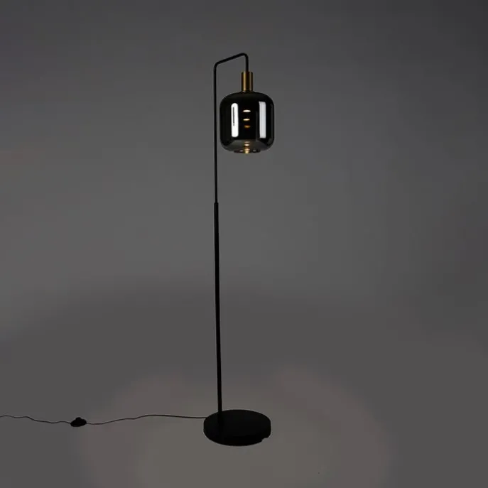 Vloerlamp zwart met goud en smoke glas incl. PUCC - Zuzanna