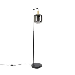 Vloerlamp zwart met goud en smoke glas incl. PUCC - Zuzanna