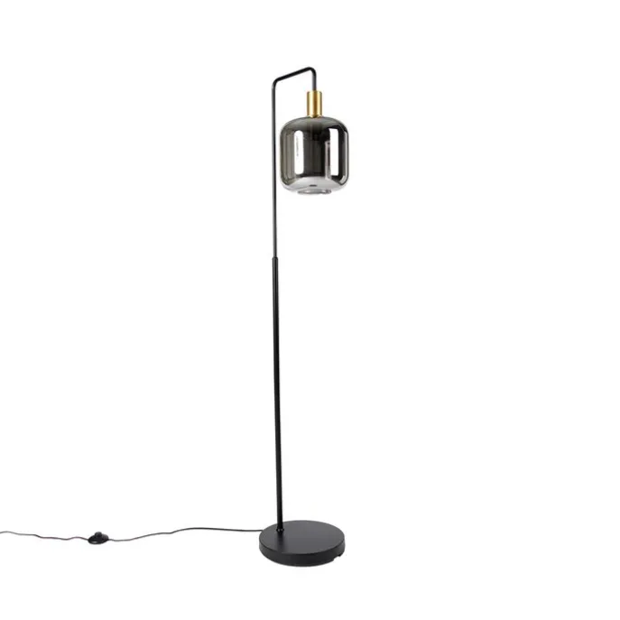Vloerlamp zwart met goud en smoke glas incl. PUCC - Zuzanna