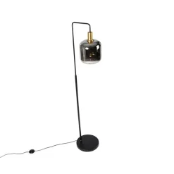 Vloerlamp zwart met goud en smoke glas incl. PUCC - Zuzanna