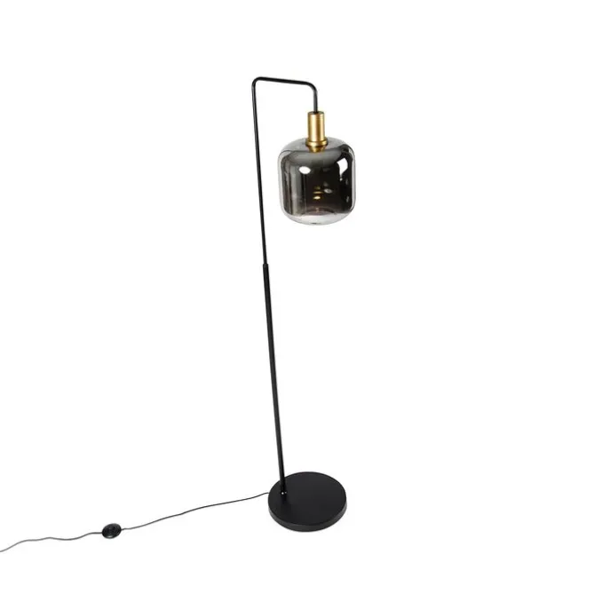 Vloerlamp zwart met goud en smoke glas incl. PUCC - Zuzanna