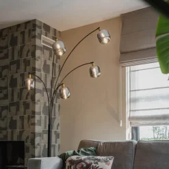 Vloerlamp zwart met goud met smoke glas 5-lichts - Zuzanna