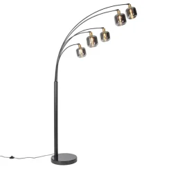 Vloerlamp zwart met goud met smoke glas 5-lichts - Zuzanna