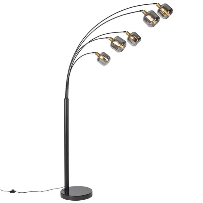 Vloerlamp zwart met goud met smoke glas 5-lichts - Zuzanna