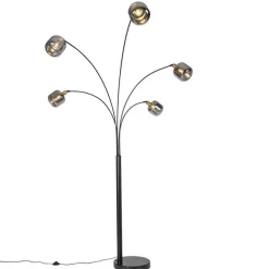 Vloerlamp zwart met goud met smoke glas 5-lichts - Zuzanna