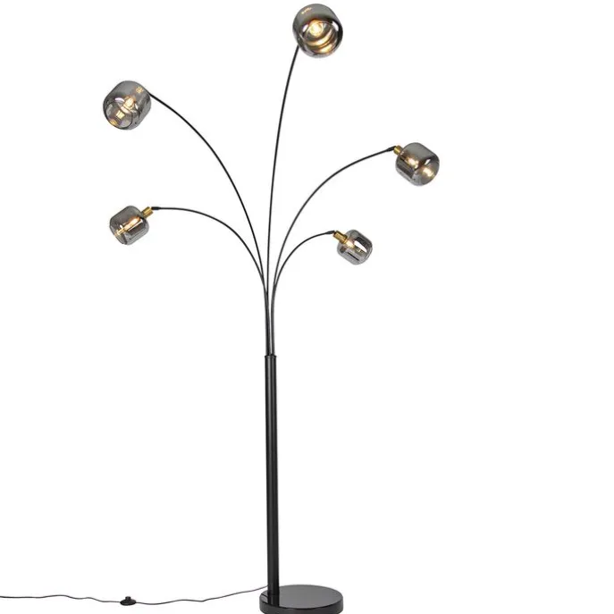 Vloerlamp zwart met goud met smoke glas 5-lichts - Zuzanna