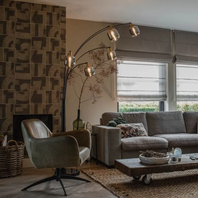 Vloerlamp zwart met goud met smoke glas 5-lichts - Zuzanna