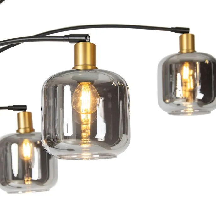Vloerlamp zwart met goud met smoke glas 5-lichts - Zuzanna