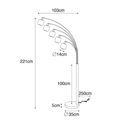 Vloerlamp zwart met goud met smoke glas 5-lichts - Zuzanna