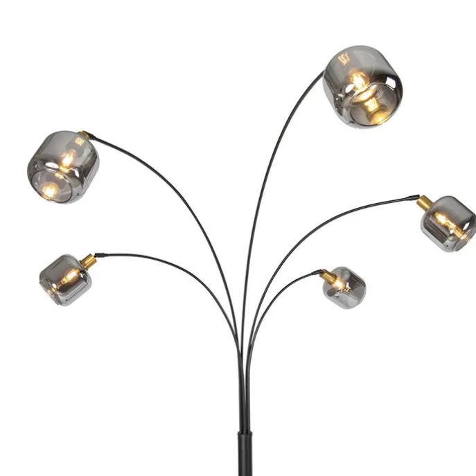 Vloerlamp zwart met goud met smoke glas 5-lichts - Zuzanna
