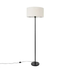 Vloerlamp zwart met kap lichtgrijs 50 cm - Simplo
