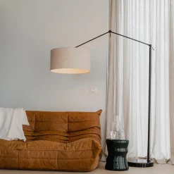 Vloerlamp zwart met kap lichtgrijs 50 cm verstelbaar - Editor