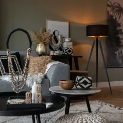 Vloerlamp zwart met kap zwart en gouden binnenkant - Ilse