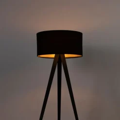 Vloerlamp zwart met kap zwart en gouden binnenkant - Ilse
