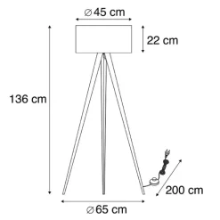 Vloerlamp zwart met kap zwart en gouden binnenkant - Ilse