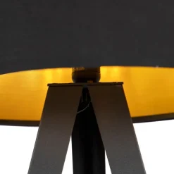 Vloerlamp zwart met kap zwart en gouden binnenkant - Ilse