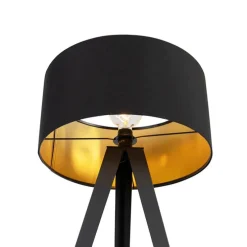 Vloerlamp zwart met kap zwart en gouden binnenkant - Ilse