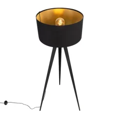 Vloerlamp zwart met kap zwart en gouden binnenkant - Ilse