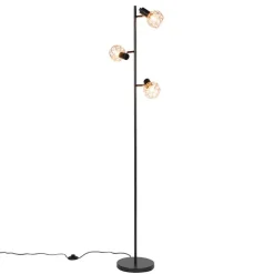 Vloerlamp zwart met koper 3-lichts - Mesh