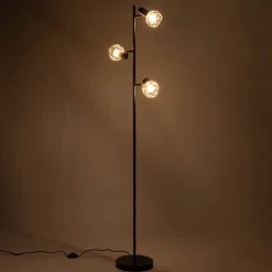 Vloerlamp zwart met koper 3-lichts - Mesh