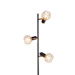 Vloerlamp zwart met koper 3-lichts - Mesh